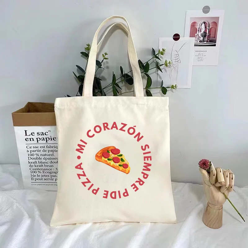 Love pizza cuisine, niche design patterns, student canvas bag, portable for work, simple bento bag, canvas bag, gift bag