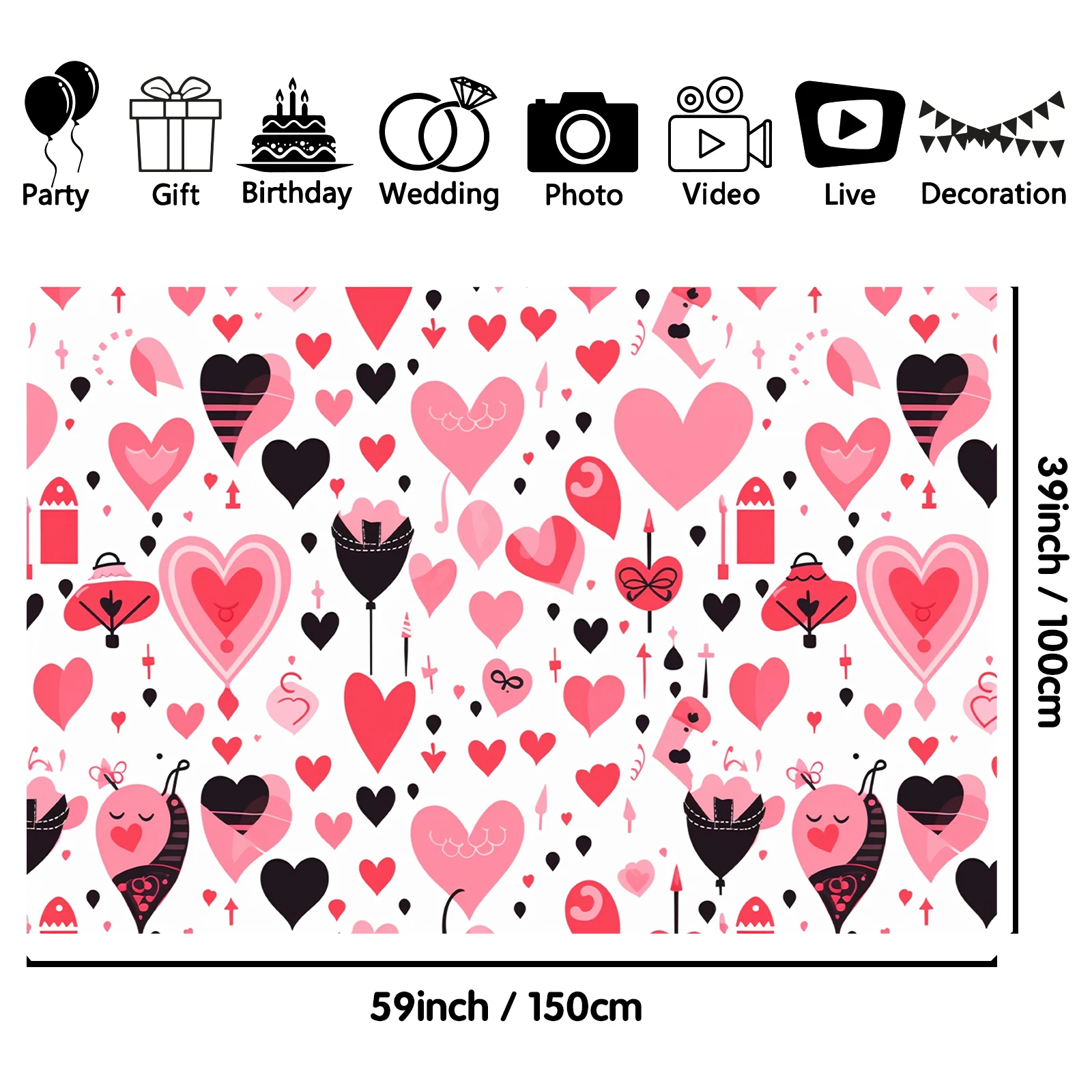 1PCS 100x150cm Valentine'S Day(39) Theme Backdrop,Photography Background,Used To Gifts,Activities Or Other Party Decoration