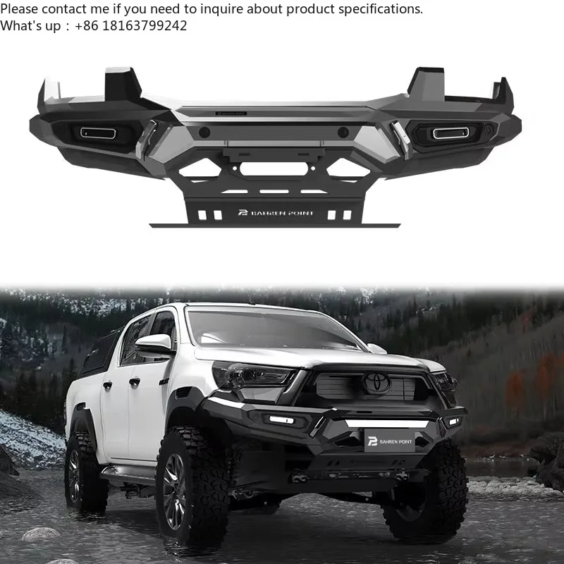 

Hot Sales Front Bumper with Side Light Car Gloss Black Body Kit Front Bumper Front Bar 4x4 Off-road Accessories for toyota Hilux