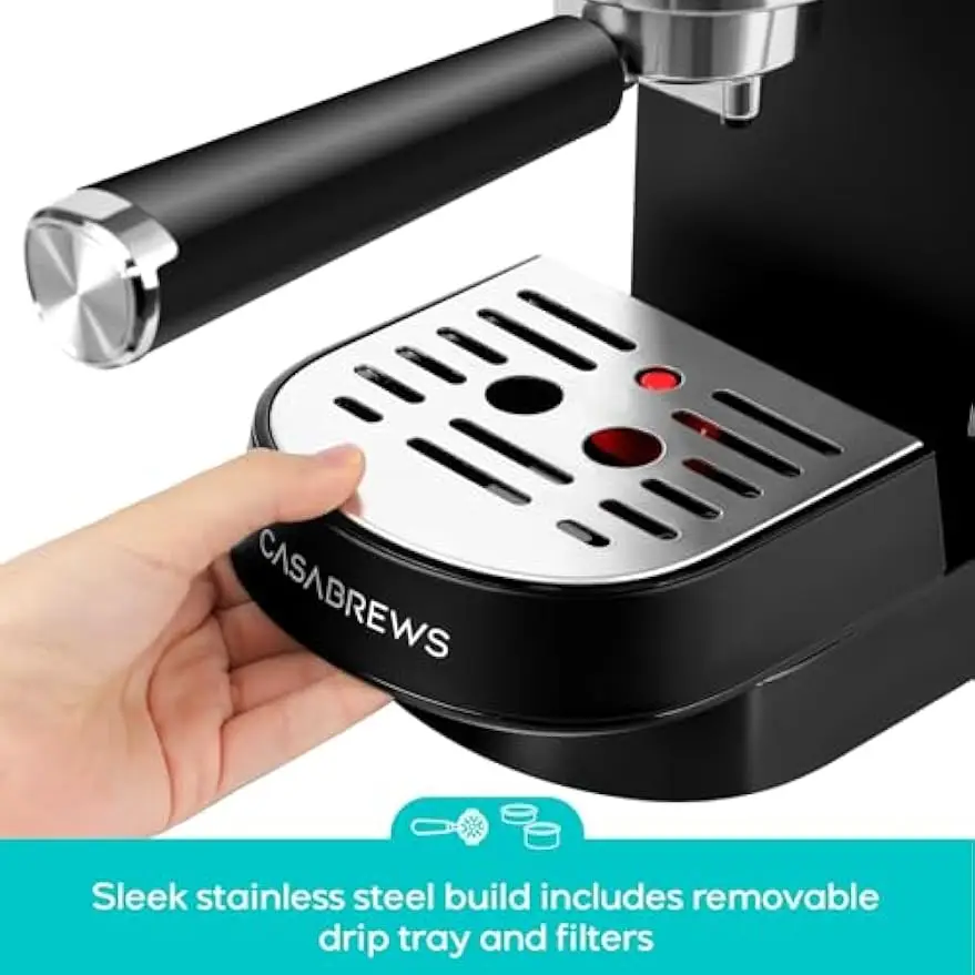 20 Bar Stainless Steel Espresso Machine with Milk Frother, Compact Cappuccino Maker for Home Use, Black