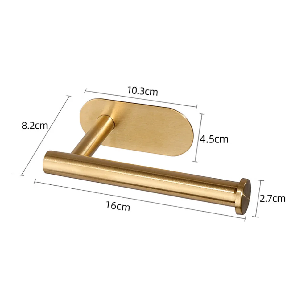 Brushed Gold Paper Holder Adhesive Stainless Steel White Black Lavatory Bathroom Toilet Paper Towel Hanger WC Tissue Roll Rack view 6