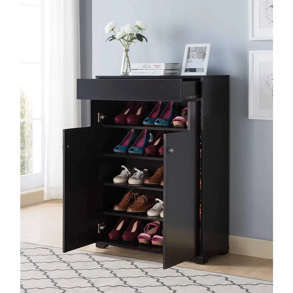 Shoe cabinet 2 doors floor to ceiling with 5 shelves and drawers for the entrance living room red cocoa