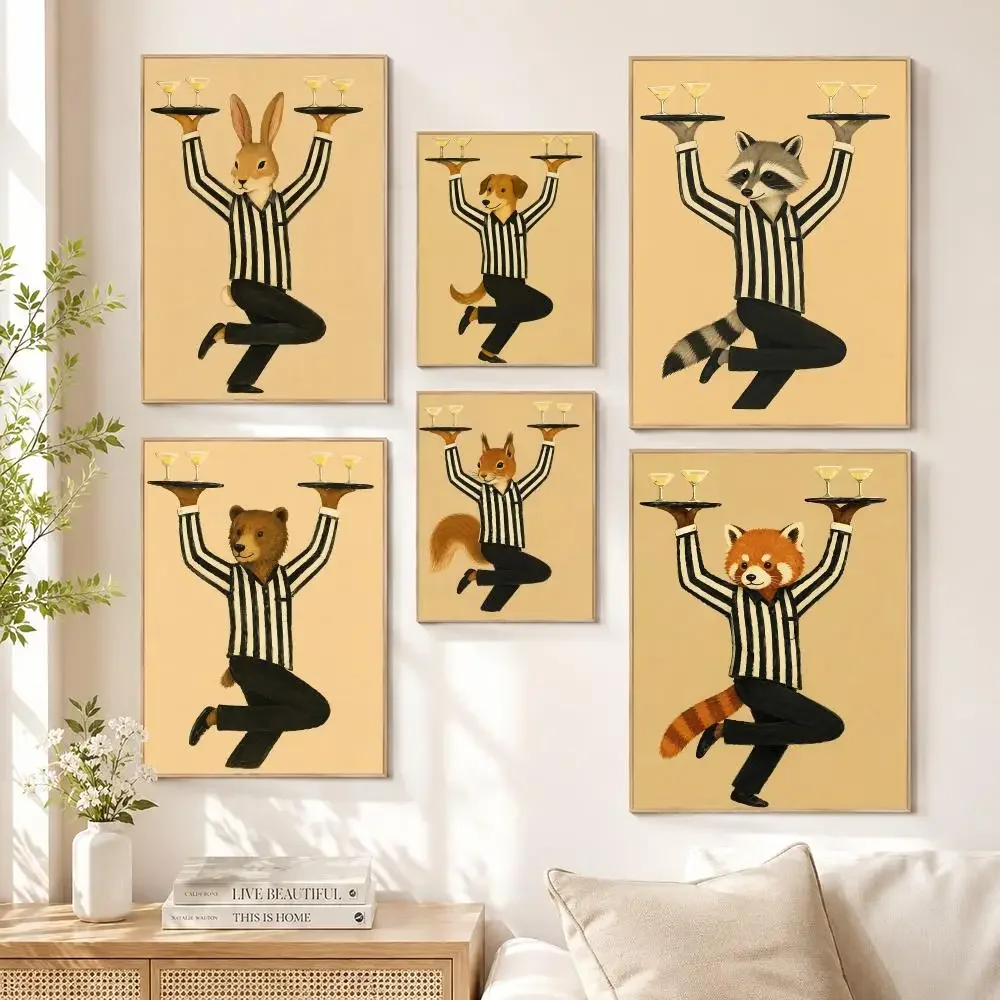 Animals Holding Wine Glasses Poster Wall Art Print Poster Decorative Mural Home Decor Gift Unframed