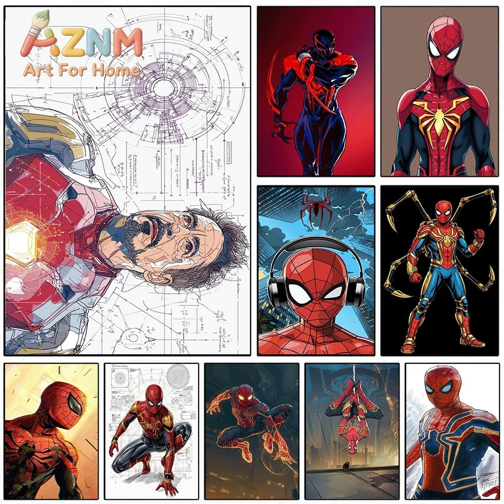Spider-Man Iron Man Marvel Superhero Collage Canvas Wall Art No Frame Poster Print Home Bedroom Living Room Decor Artwork Pain