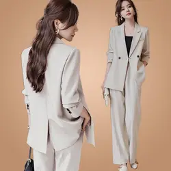 2025 primavera novos blazers casuais jaqueta conjunto de correspondência coreano elegante profissional wear moda feminina terno casaco calças duas peças