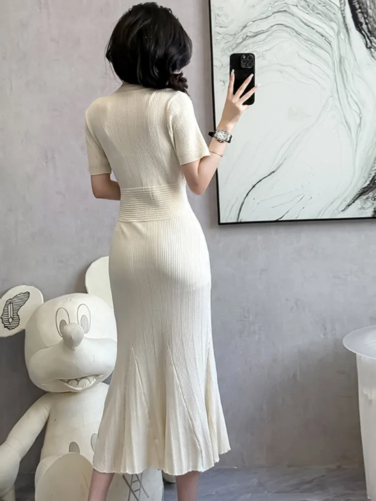 2025 nowa dzianinowa letnia sukienka na imprezę kobieta moda na co dzień z krótkim rękawem Bodycon syrenka długie sukienki Vestidos Largos szaty