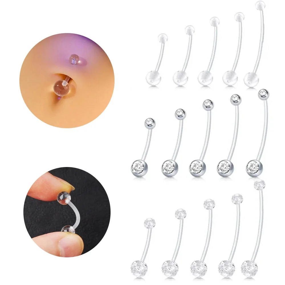 14G Pregnancy Belly Button Rings Long Bar Sport Maternity Flexible Bioplast Clear Navel Belly Rings Piercing Retainer