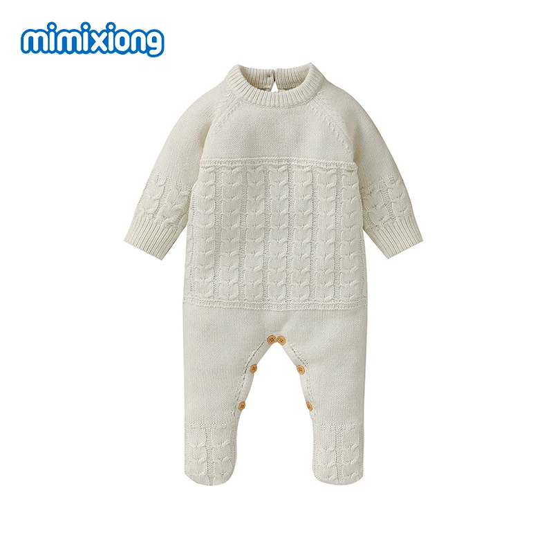 Beige Baby Rompers Autumn Winter Full Sleeve Knitted Newborn Boys Girls Solid Jumpsuits Outfits 0-18m Infantil Netural Playsuits