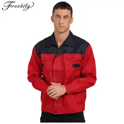 Men Women Long Sleeve Work Uniform Color Block Pocket Zipper Jacket Coat Worker Factory Workshop Mechanic Vehicle Repair Costume