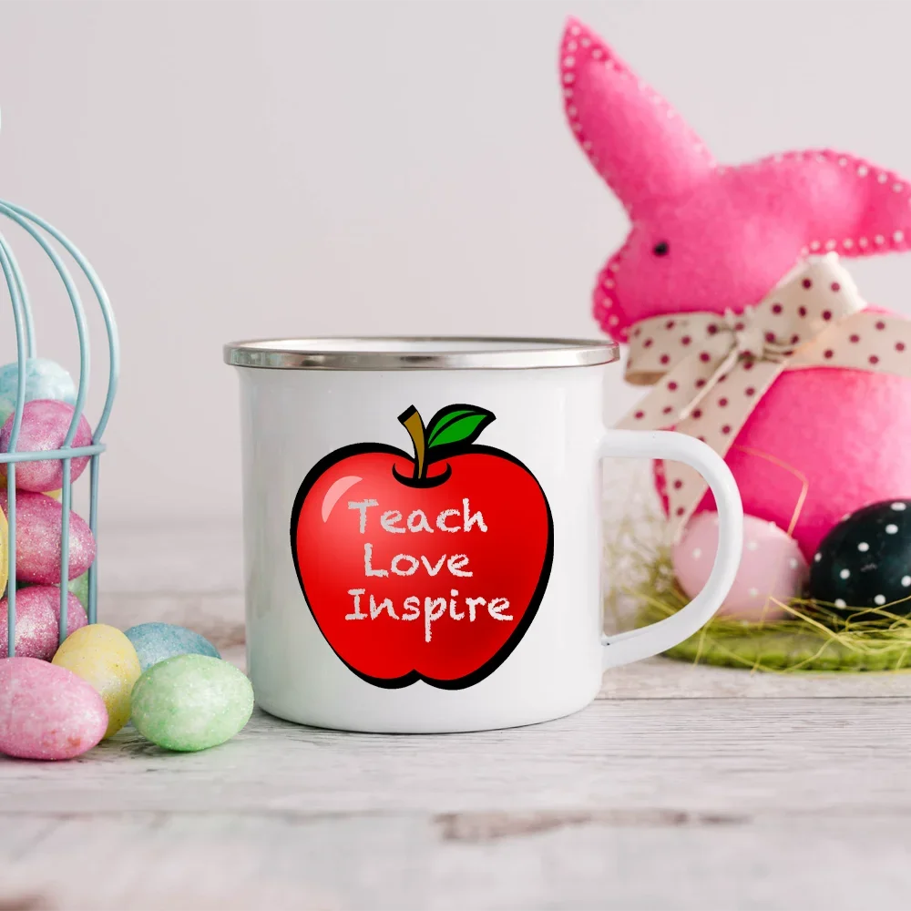 Teach Love Inspire Teacher Cute Coffee Enamel Mug Beautiful Premium Quality Gift Idea Coffee Tea Mug Handle Drinkware Best Gifts