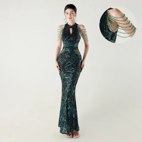 

2025 Новые вечерние платья Холтер с блестками Русалка без рукавов Вечерние платья Платья для выпускного вечера Платья для официальных мероприятий