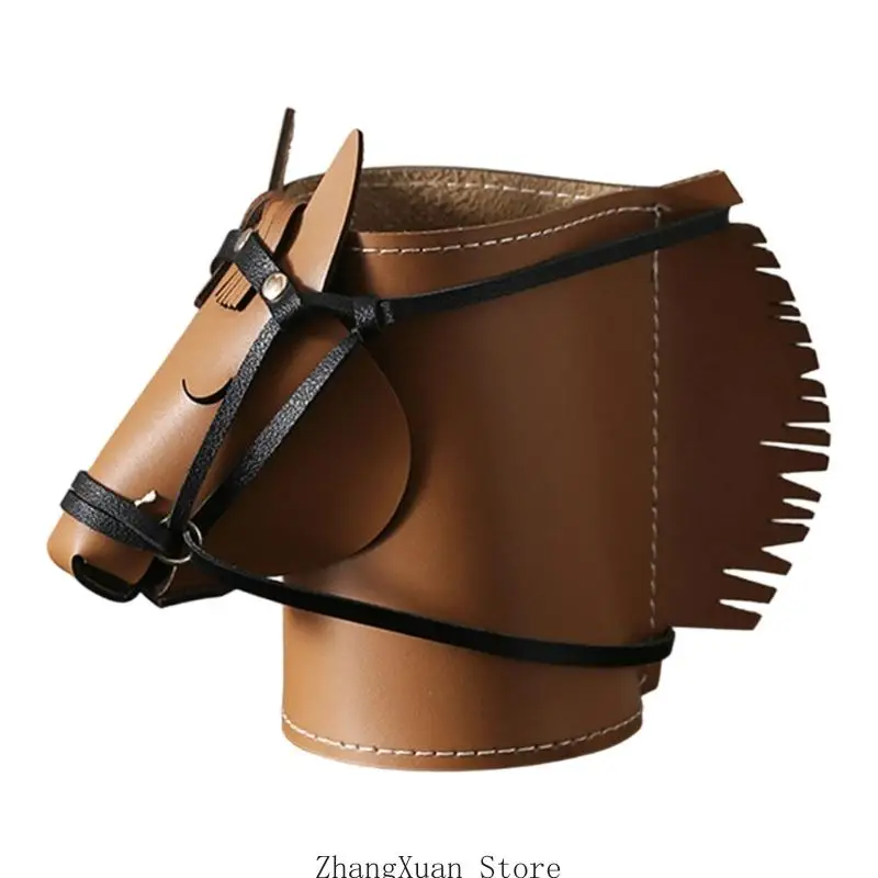 Horse Head Desk Catchall Aufbewahrungsbehälter in Lederoptik mit genähter Verzierung für Büroschreibtisch, Eingangstisch oder – Detail 2