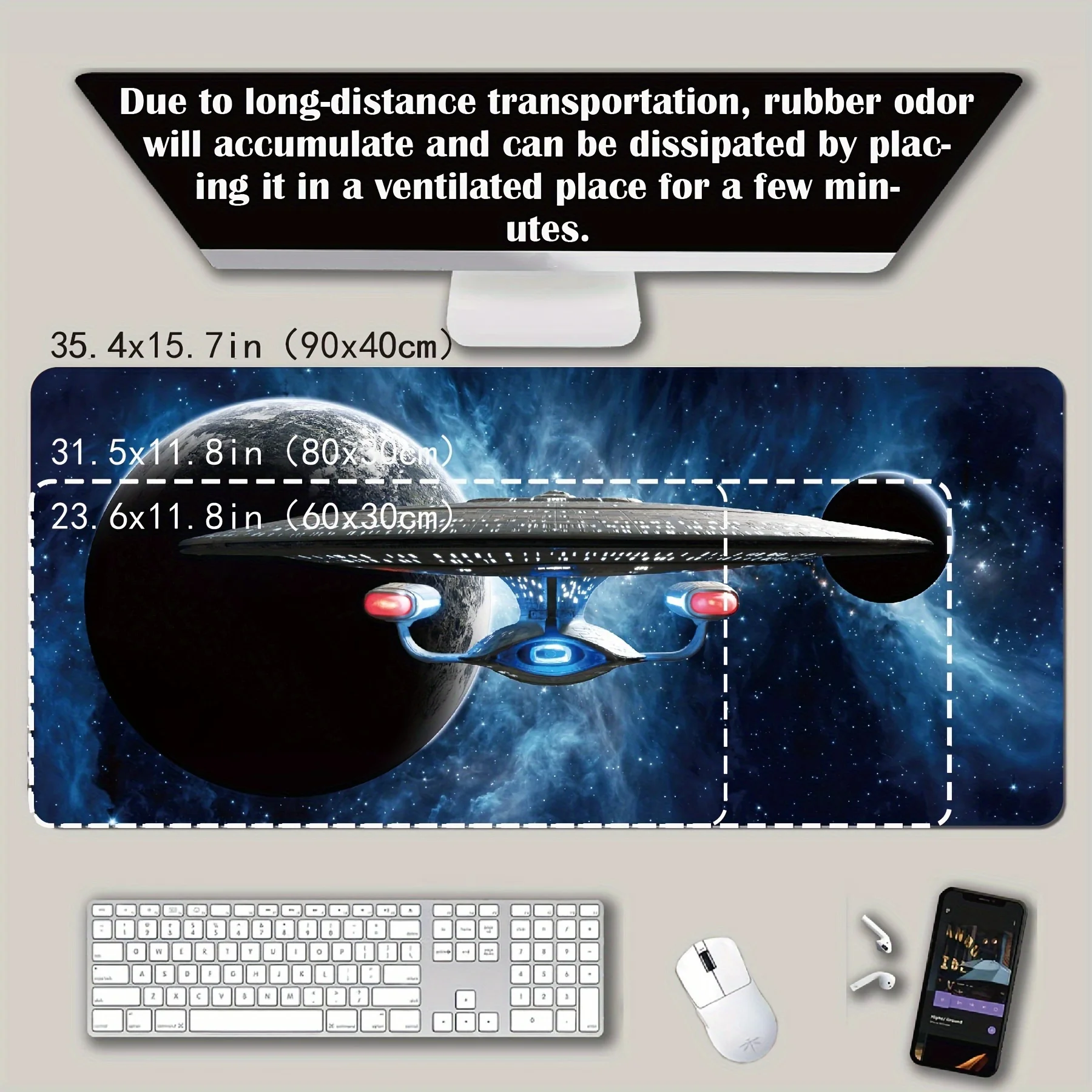 Spaceship Transporter XXL Large Mouse Pad 35.4X15.7In Extended Computer Mouse Pad, Suitable for Wireless Mouse And Keyboard, with Overlocked Edges, Non-Slip