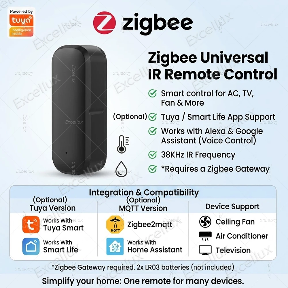 Zigbee Smart IR Remote Control Universal Infrared Controller With Temperature Humidity Sensor Compatible With TUYA Zigbee2mqtt