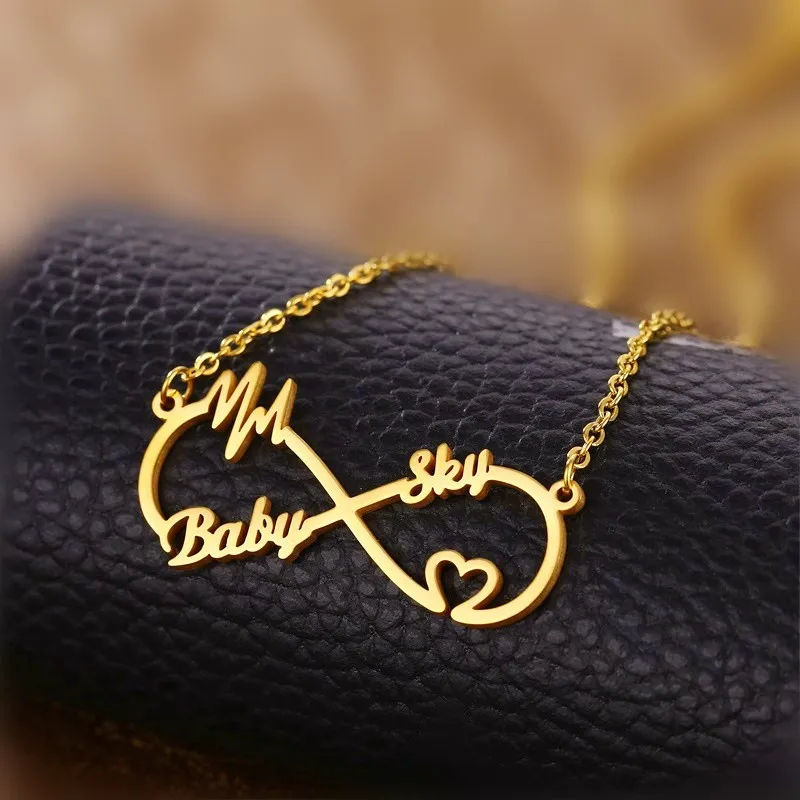 

Infinite Custom Name Necklace Romantic Custom Name Personalized Two Nameplate Promise Charm Necklaces For Women Jewelry