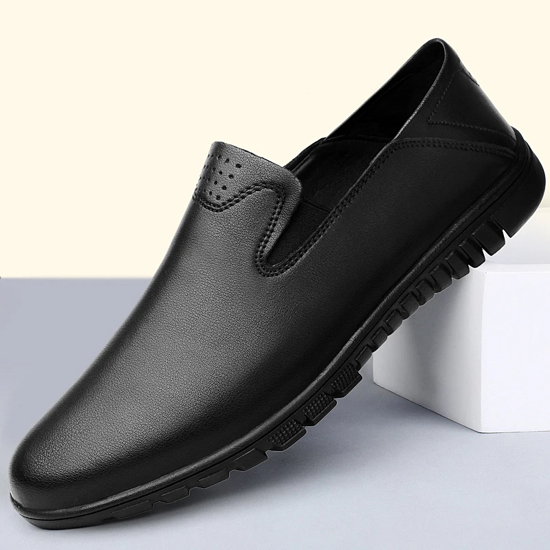 Oxford-Mocassins Plats à Bout Rond pour Homme, Chaussures Basses à Enfiler, en Cuir, Formelles, Décontractées, Printemps