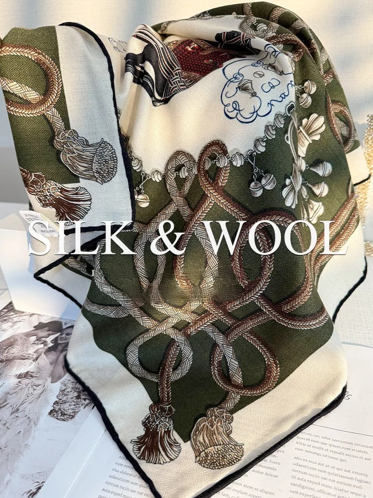 豪華なヴィンテージ小麦茎馬絹ウールスカーフ女性の高級感のある本物のシルクウールショール65ショルダーラップ
