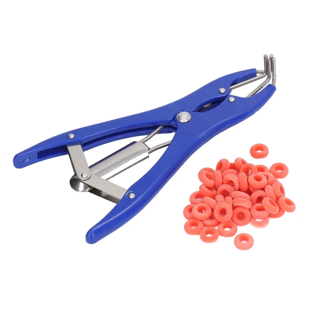 1 set of 101 Rubber Rings Castration Plier Rust-Resistant Ergonomic Design Tail Docking Clamp Plastic Steel