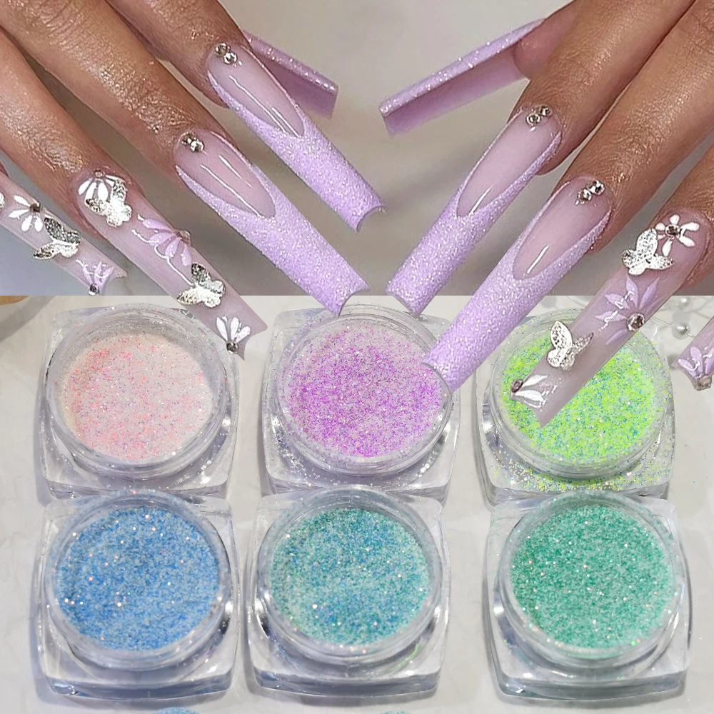 6Jar Sparkling Crystal Diamond Nail Glitter Sugar Powder Blue Pink Candy Sweater Effect Dust Shiny Nail Art Pigment DIY Manicure