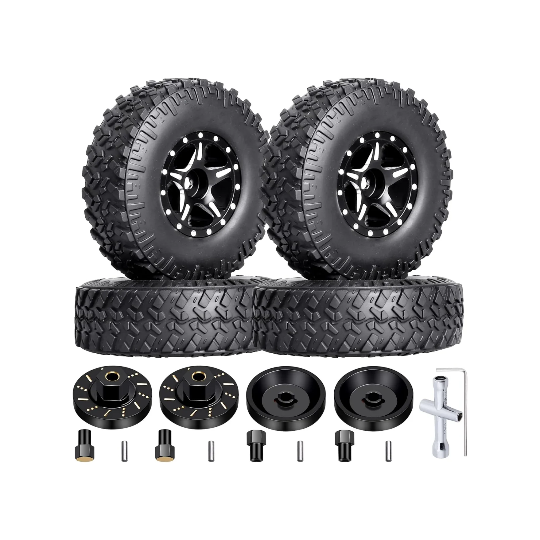 HobbyPark 1.0 Beadlock Wheels Tires w/ Wheel Weights Extended Wheel Hubs for 1/24 RC Axial SCX24 Gladiator Bronco C10 Deadbolt