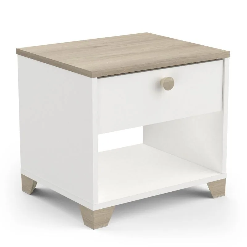 Izzy bedside table 1 drawer in white and Oak 40x36x43cm