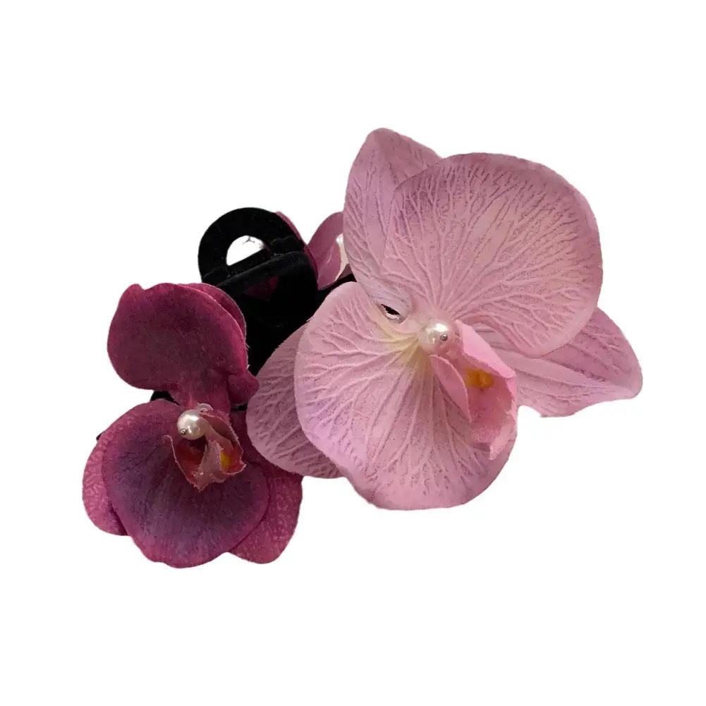 Griffes de cheveux de fleur de conception de phalaenopsis pour des femmes, vêtements de sauna, épingle à cheveux rétro, perle florale, accessoires exagérés de mode, N1c9