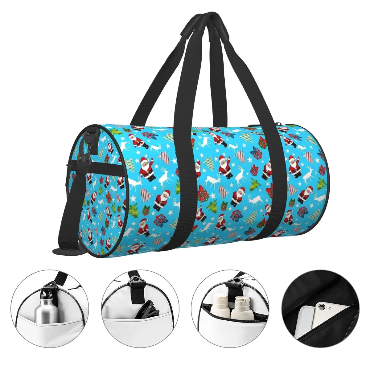 Bolsa de gimnasio navideña Santa Ice Blue, bolsa deportiva de gran capacidad para hombre y mujer, bolso con patrón para exteriores, equipaje Retro, bolsa de Fitness