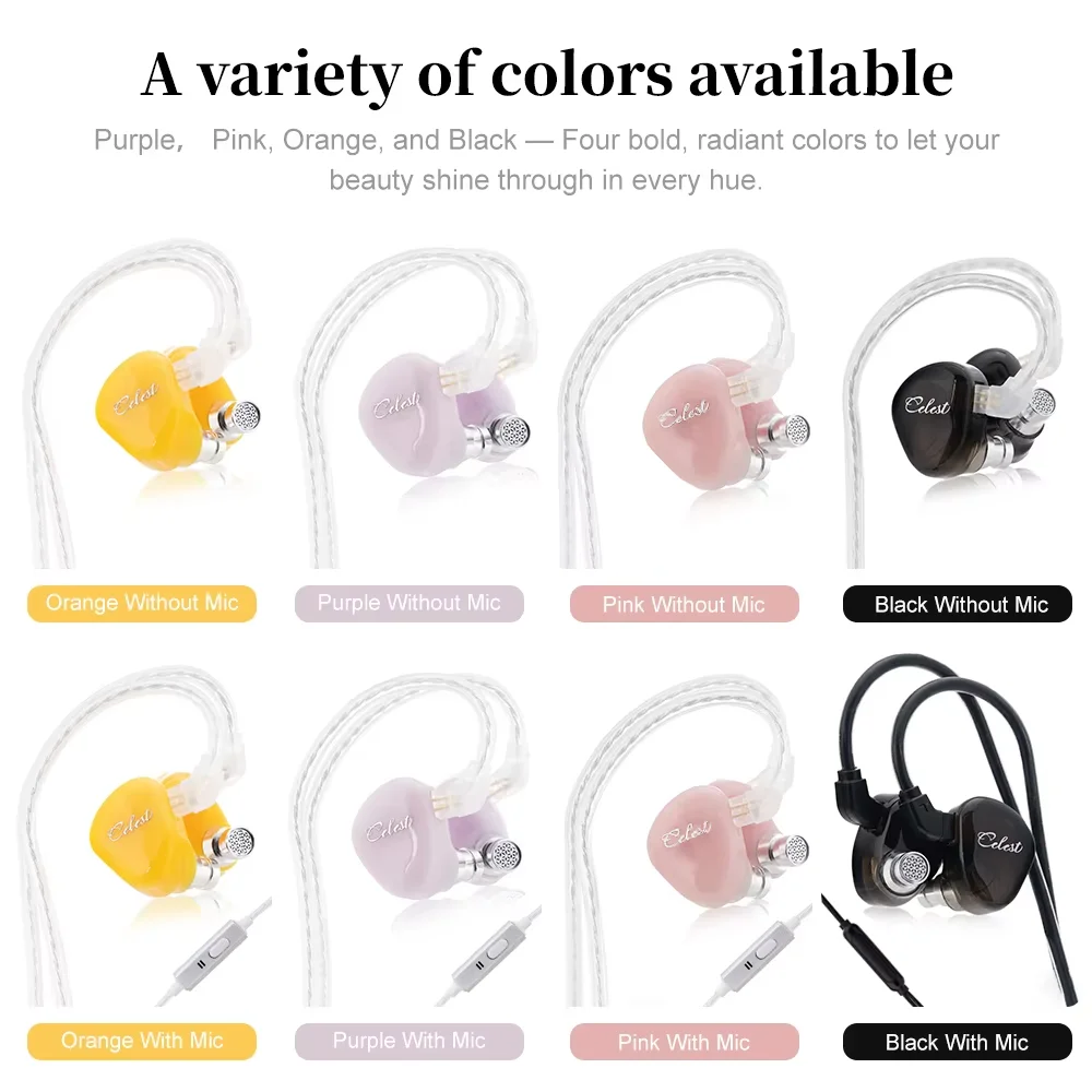 Celest Rue In Ear Earphones With Mic Composite Titanium Diaphragm 6mm Micro Dynamic Driver Headset Cable Hifi IEMs For Gifts
