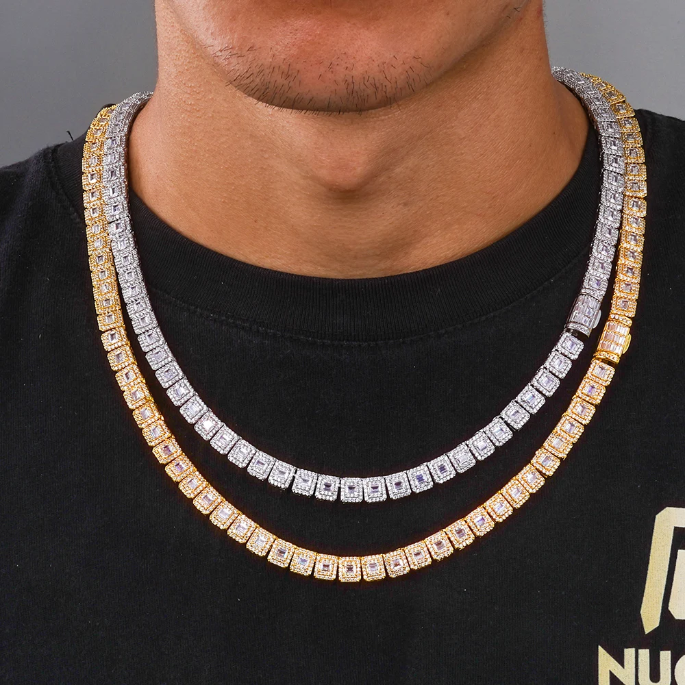 ESKEEM 7.5mm Iced Zirconia Cluster Tennisketting Bling Baguette met Ronde CZ Ketting Vrouwen Hip Hop Sieraden