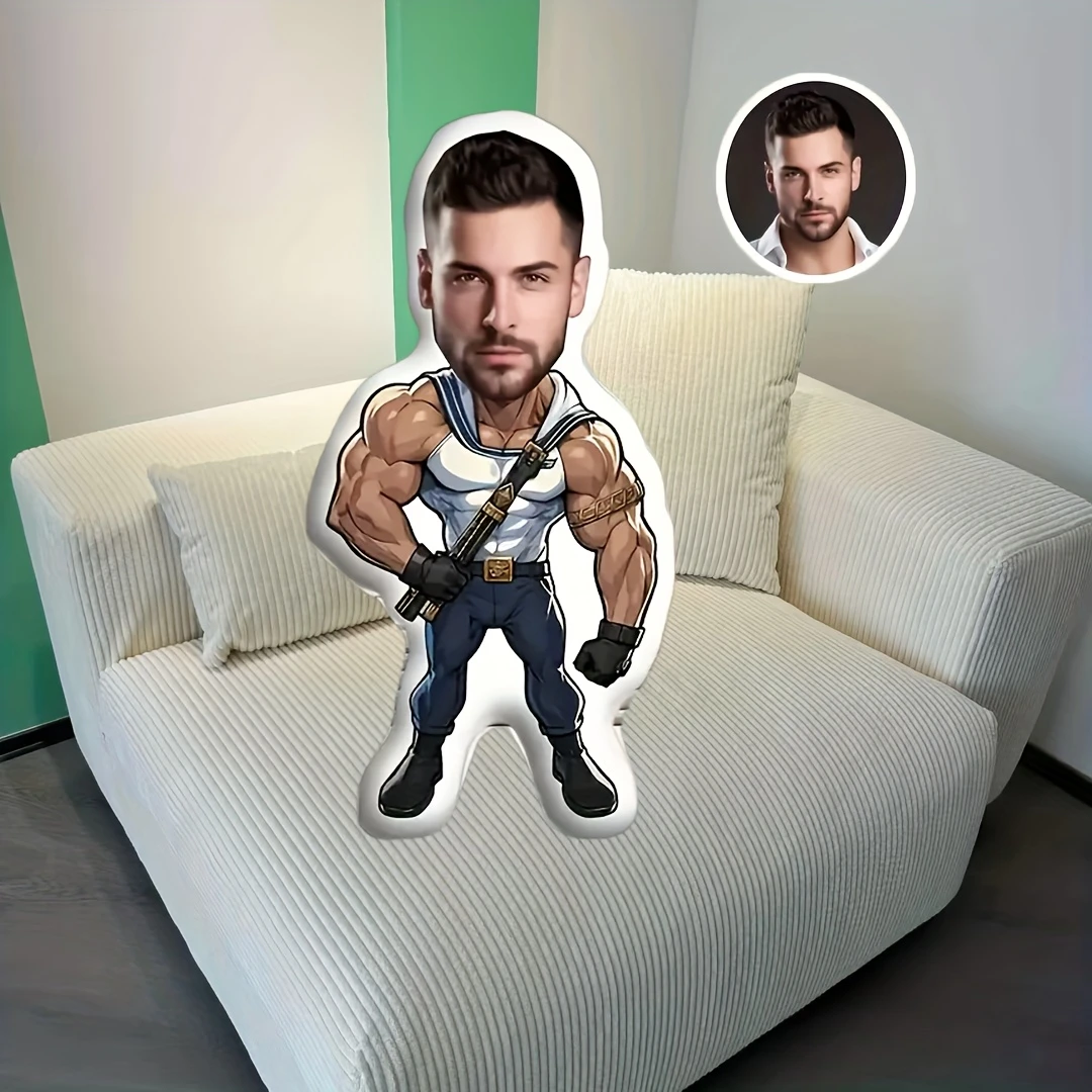 1 Custom Photo Men's Bodybuilding Pillow - Personalized Portrait Pillow, Robust Body Image Design, Essential Home Cushion for Mu