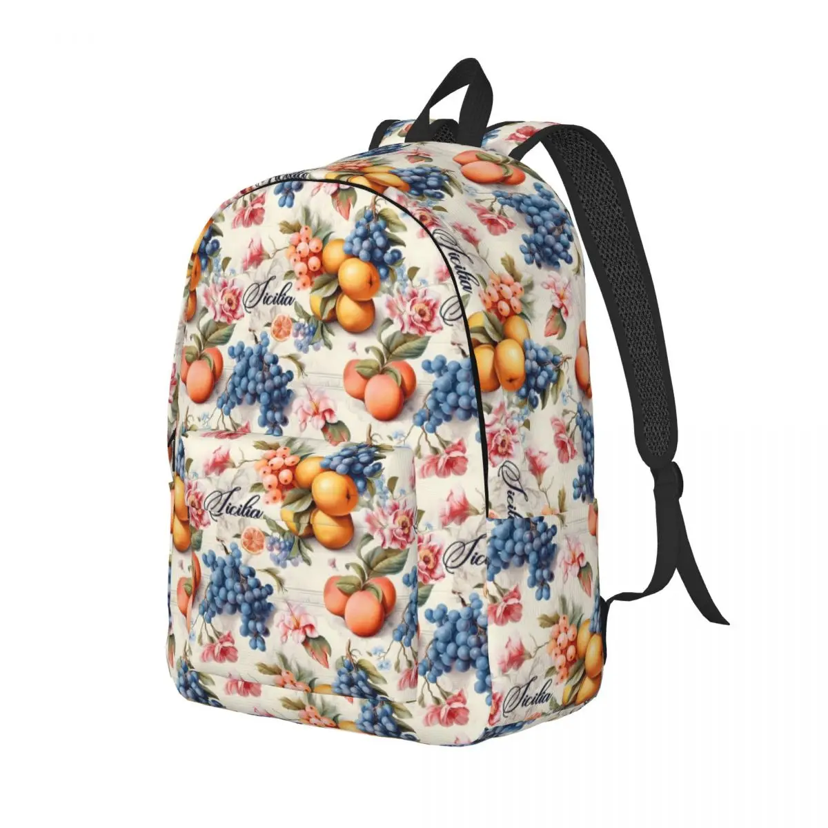 Sicilia Tile With Leander Flowers And Fruits Backpack Daypack Large Capacity Kids BookBag School Bag Shoulder Bags for Men Women