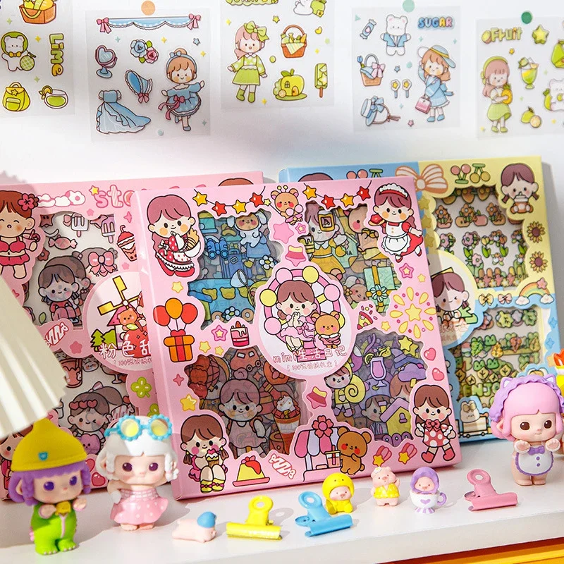 100Pcs Kawaii Stickers Aesthetic No-Cropping Sticker Waterproof Cute Korean Stationery Art School Supplies for Students