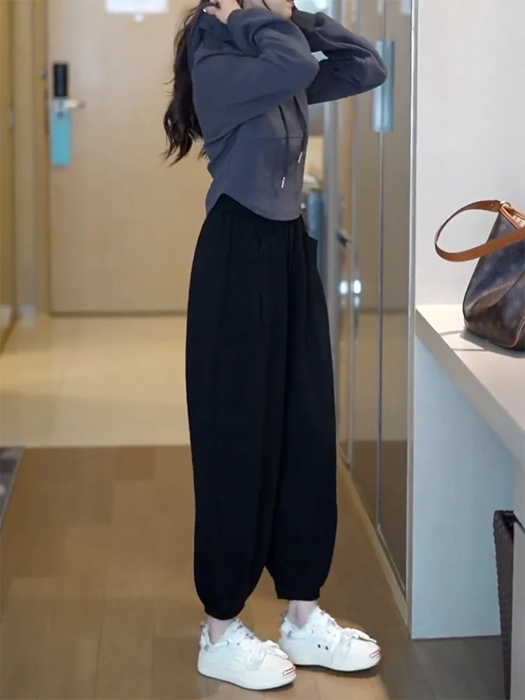 High Waist Loose Wide Leg Harem Pants Women's Autumn New Style plus Size Slimming Casual Nine Points Dad Pants