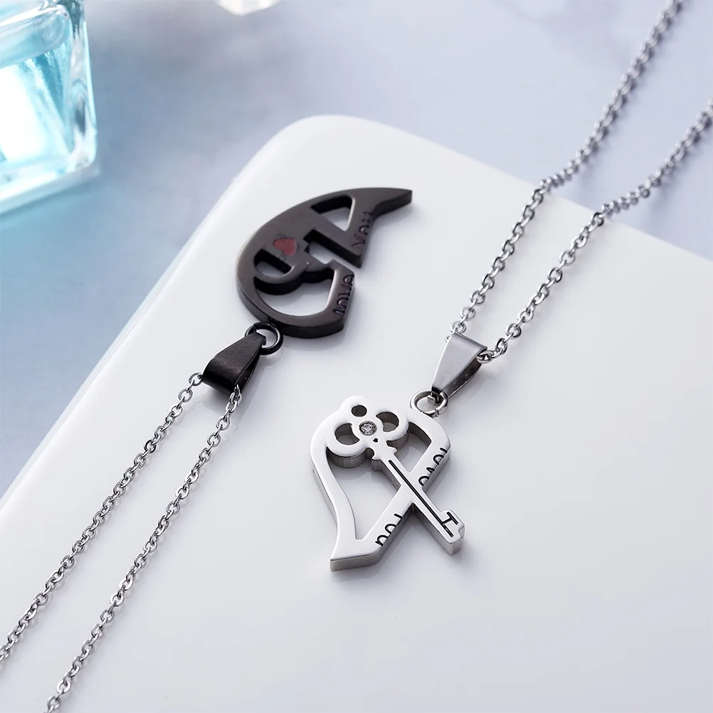 Couple Necklace Relationship Foldable Splicing Necklaces Matching His and Hers for Couples Stainless Steel Heart Stitching