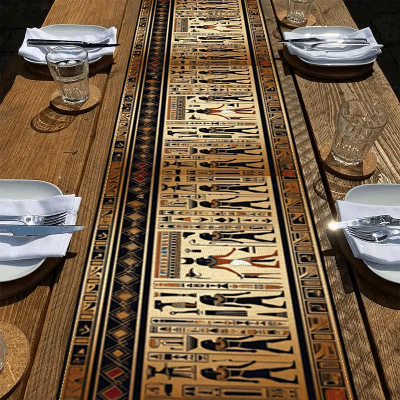 Egyptian Art Themed Linen Table Runner Dresser Scarf Table Decor Retro Elements Art Pattern Table Runners Holiday Party Decor