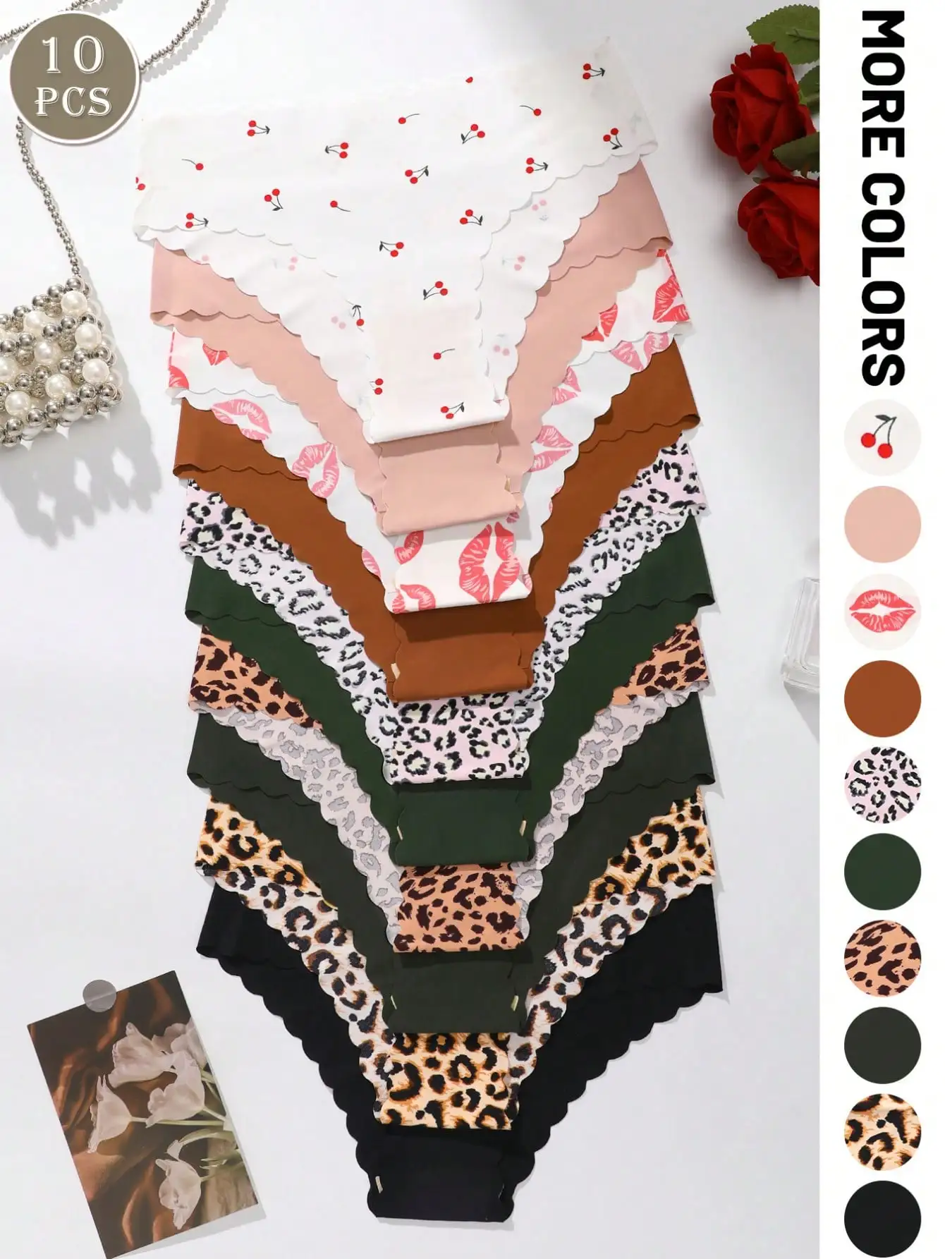 

10pcs/Pack Women's Seamless Panties, Soft & Comfortable Hipster Briefs, Leopard Print Sexy Underwear