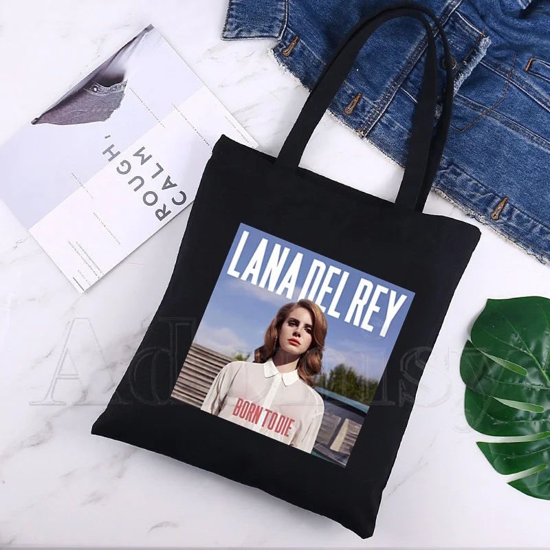 Lana Del Rey-Bolsa de lona reutilizável para senhoras, sacola feminina, bolsa de ombro casual, preta, venda quente, moda, nova