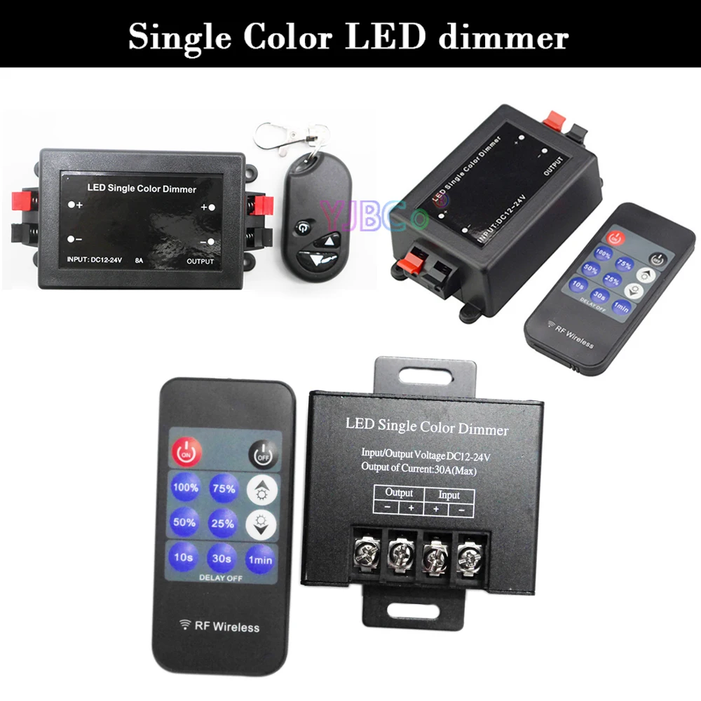 12V 24V DC Single Color LED Strip Dimmer 3Keys or 11Keys wireless Remote 8A 30A Dimming Switch monochrome Light Tape Controller