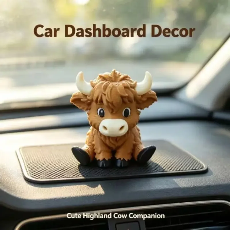 Realistic 3D Highland Cow Figurine Statue, Lovely Highland Cow Animal Sculpture Desktop Ornament, Multipurpose Decor for Car Dashboard, Home Bedroom & Office Table, Creative Christmas Present & Desktop Decorative Item, Decorative Figurines