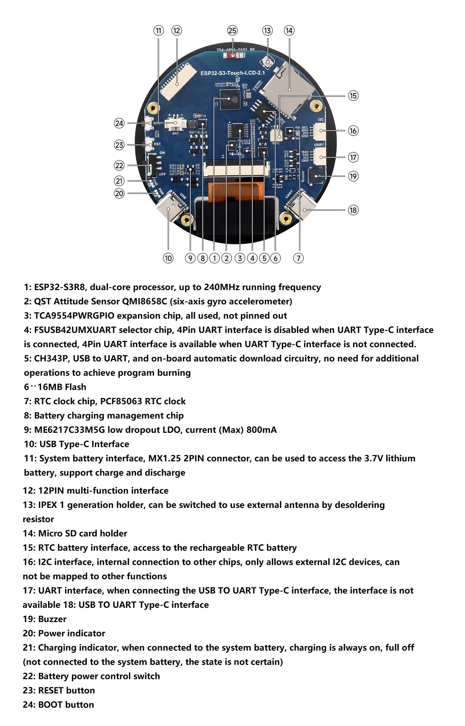 32-S3-Touch-LCD-2.1-inch Round Touch Screen Development Board ESP32-S3 Chip WiFi/BLE5 on Board QMI8658 Six-axis Sensor