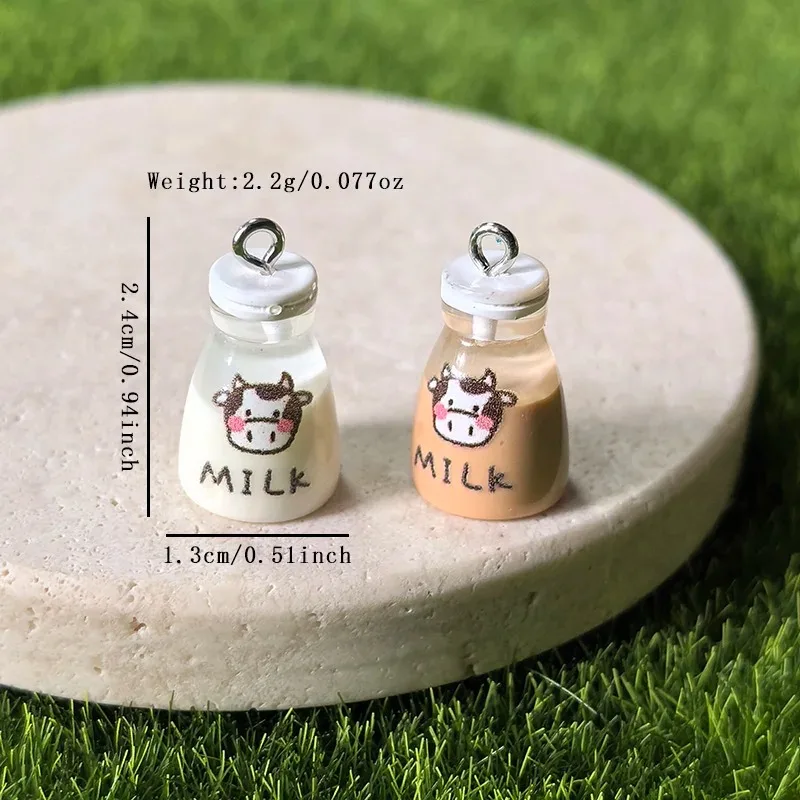 10pcs 3D Simulation Milk bottle Resin Charms Cute Drink Cup Pendant DIY For Necklace Keychain Charm Jewelry Making image 5