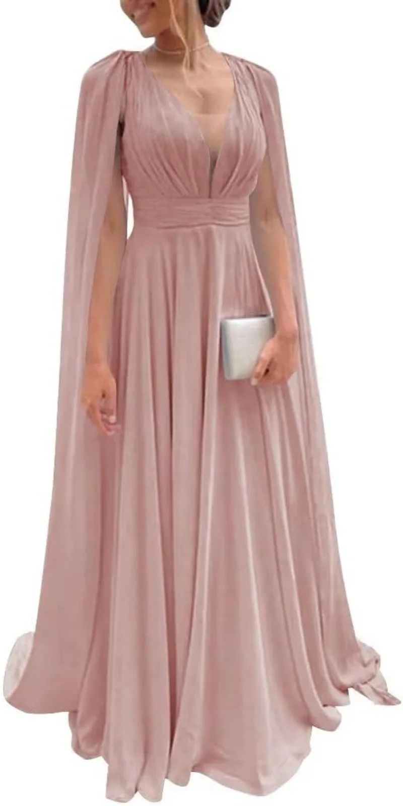 Customized Elegant V-neck Long Bridesmaid Dresses For Wedding Simple Solid Color Chiffon Party Gowns Sweet A-line Formal Vestido