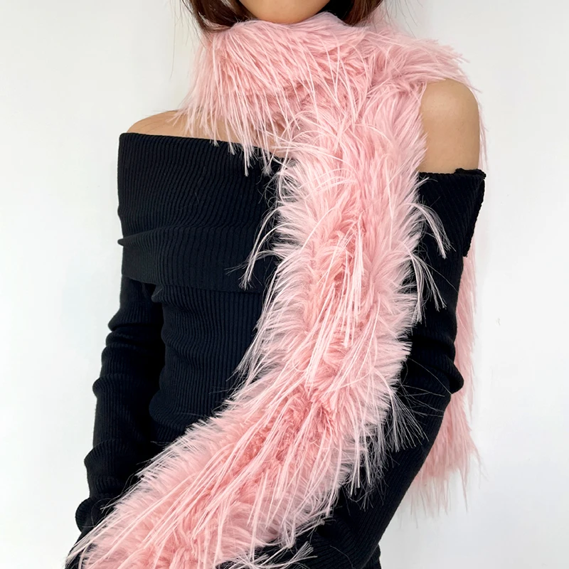 

Korean Y2k Plush Long Strip Scarf For Women Autumn Winter Fashion Knitted Thick Warm Fluffy Imitation Mink Fur Scarf Streetwear