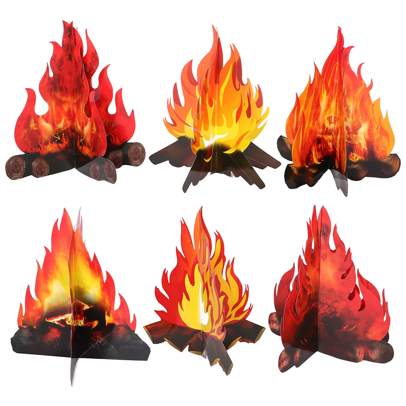 

6 Pcs Bonfire Decoration Artificial Campfire Flames 3d Light Centerpiece Setting Props Cardboard