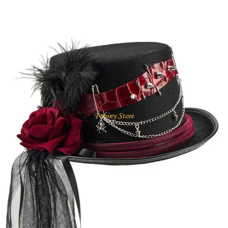 N58F Delicate Flower Accent Mesh Hat With Detail Fancy Dress Accessory For Prom And Casual Outfits
