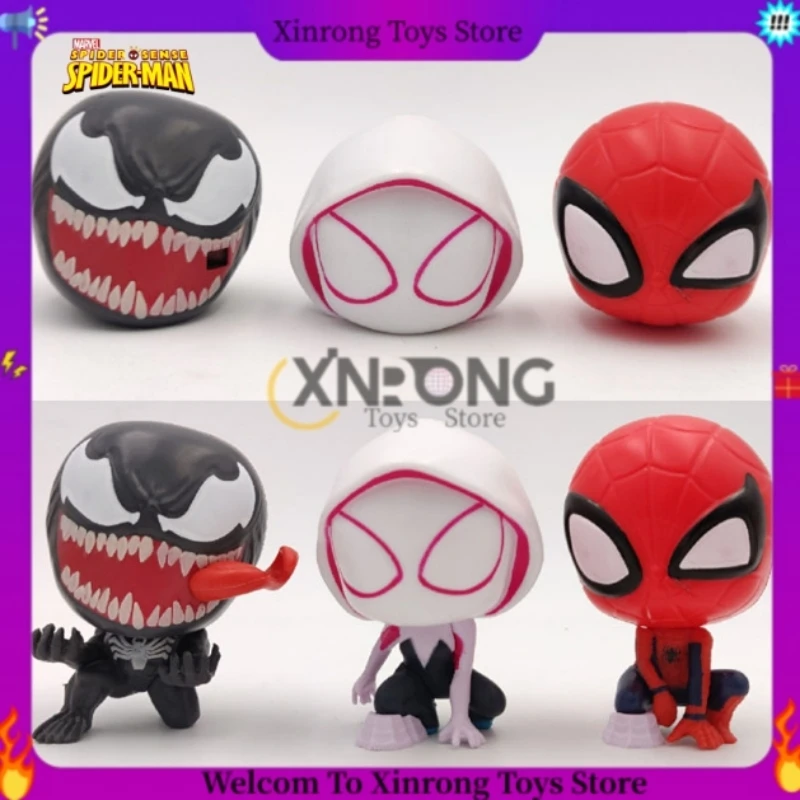 

3pcs/set Cute Spiderman Assemble Dolls Action Figure Ornament Women Spider Man Gwen Venom Statue Model Toy Room Decoration Gifts