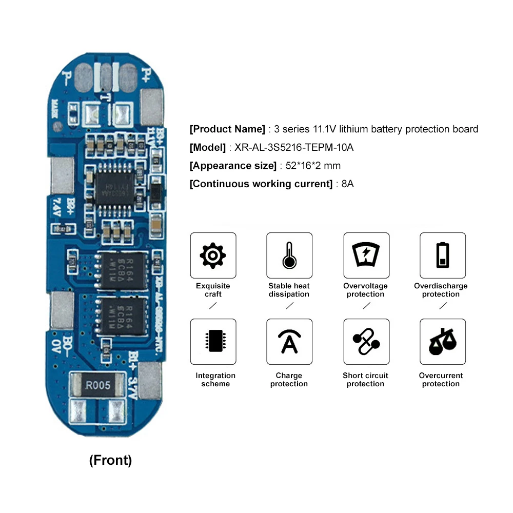 BMS 3S 8A 11.1V 18650 Same Port Li-ion Battery Charging Protection Board For Electric Tool Solar Energy Storage Lithium Battery