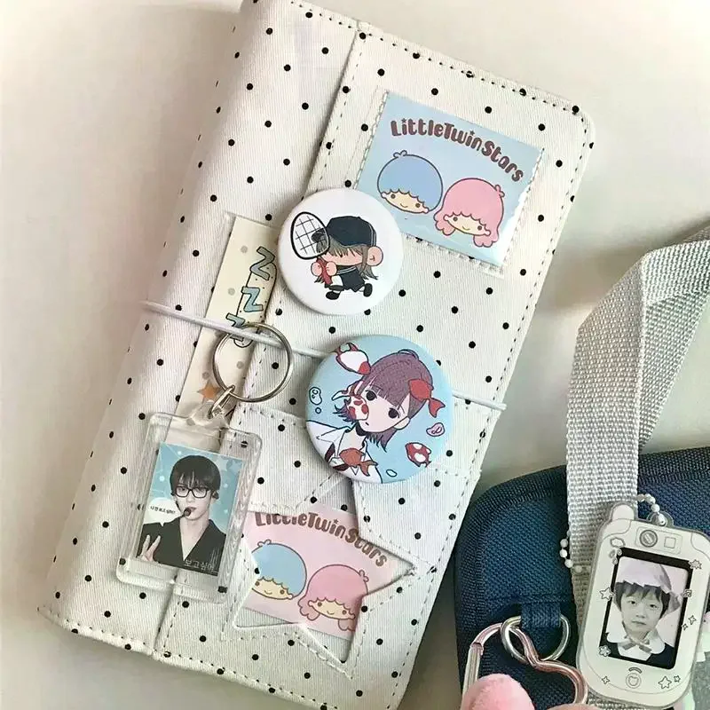 A6 Polka Dot Cloth Binder Notebook 6-Hole Loose Leaf Portable DIY Scrapbook Journal Multi Pocket Photo Album Planner School Gift
