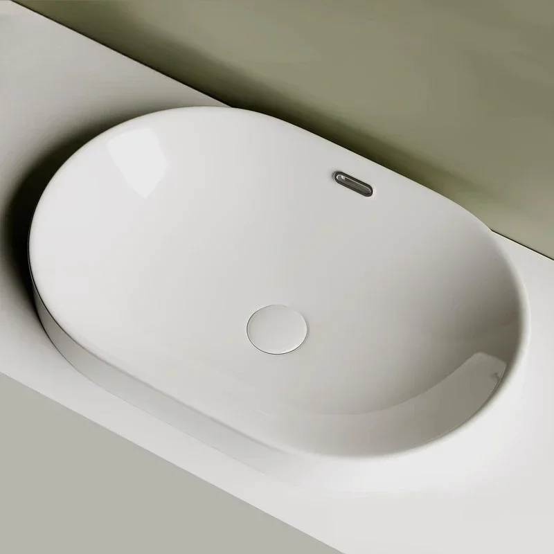 

DurableSmart Clean Glaze Ceramic Oval Basin Semi-Embedded High-Quality Taichung Design for Home Balcony Bathroom Upgrade
