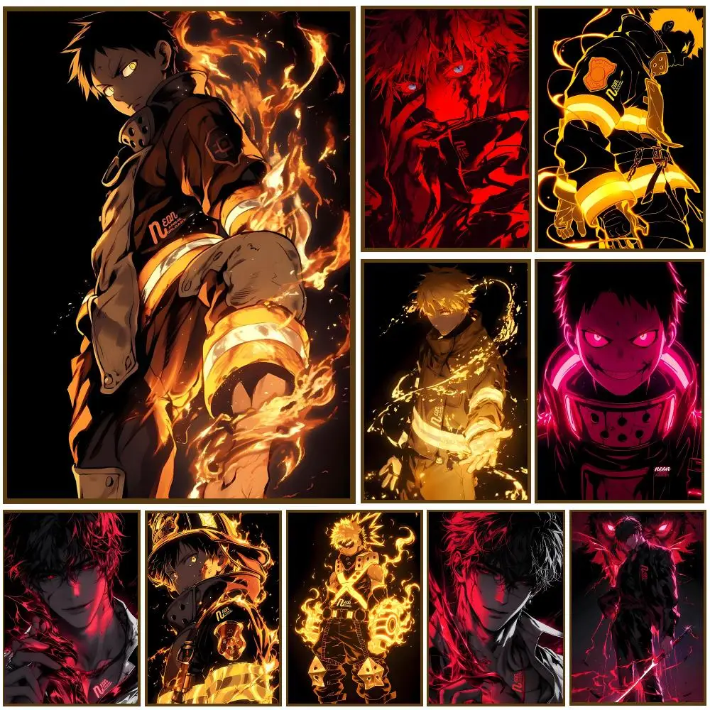 Cartoon F-Fire Force Anime Poster HD Waterproof PP Self-Adhesive Removable Wall Art for Bedroom Cafe Gym Home Decor Gift